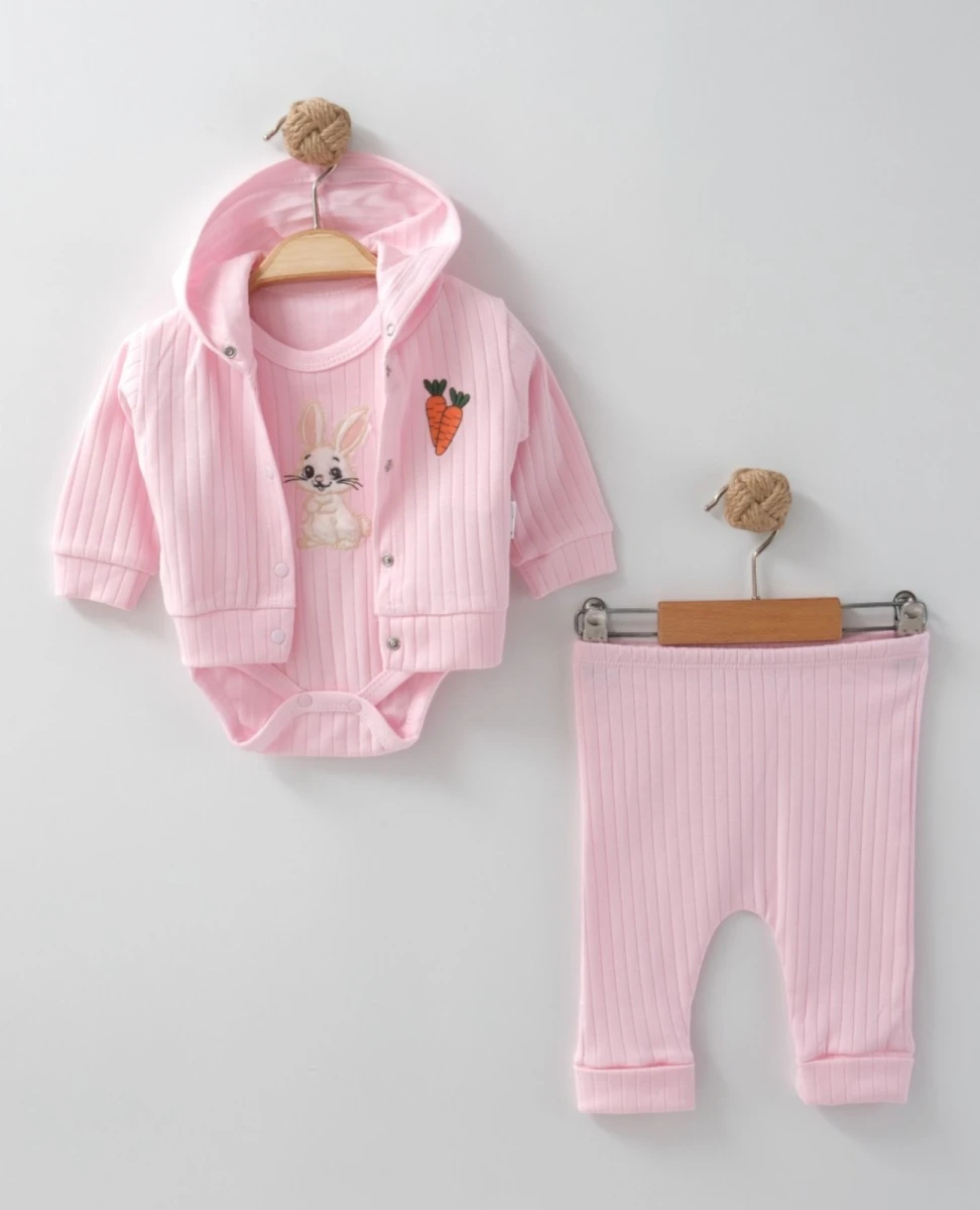 HAVUÇ-TAVŞAN NAKIŞLI HIRKALI 3'LÜ BEBE TAKIM 1241