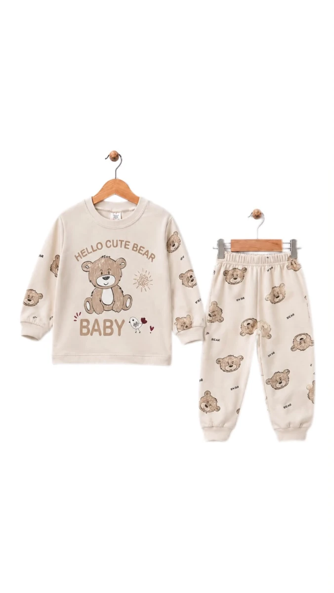 HELLO CUTE BEAR PAMUKLU 2 Lİ UNİSEX ÇOCUK PİJAMA TAKIM 1660