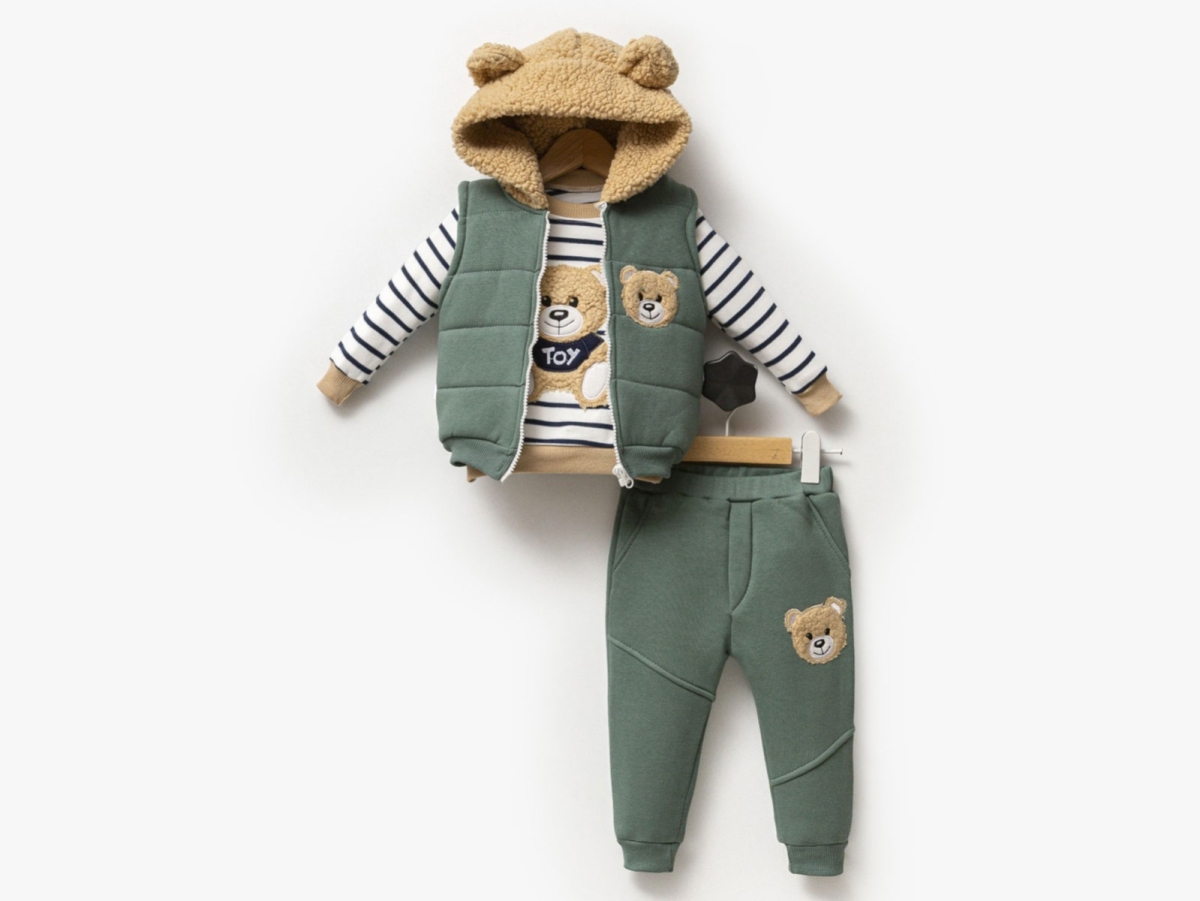 AYICIK NAKIŞLI YELEKLİ 3 LÜ BEBE TAKIM 1329