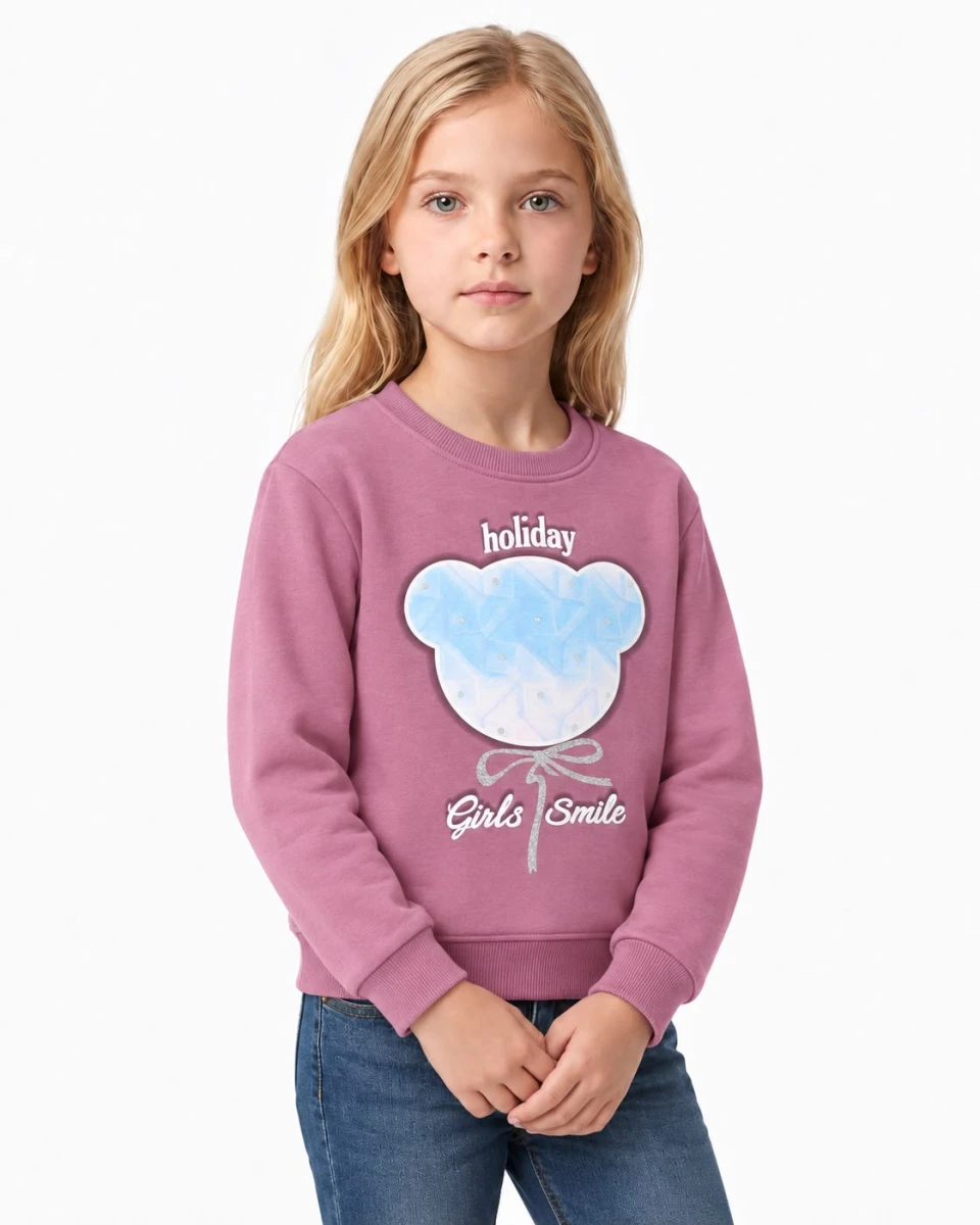 HOLİDAY GİRL SMİLE BASKILI 3 İP KIZ ÇOCUK SWEAT 672