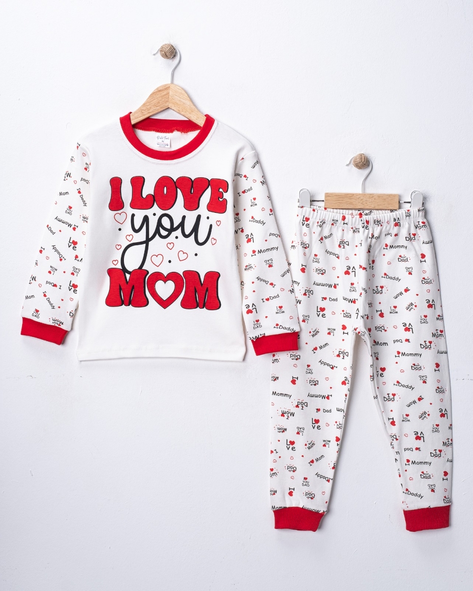I LOVE YOU MOM BASKILI KIZ ÇOCUK PİJAMA TAKIM 5037