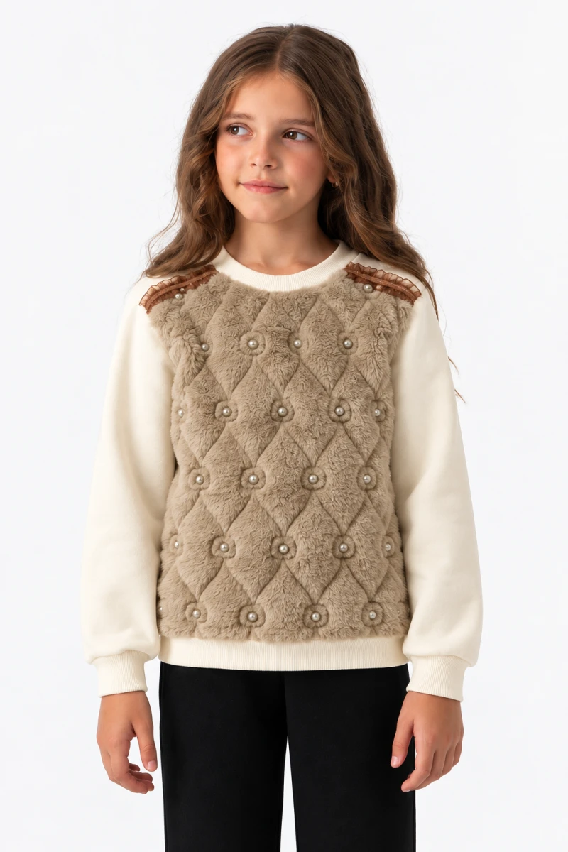 İNCİLİ ŞARDONLU 2 İP KIZ ÇOCUK SWEAT  7914