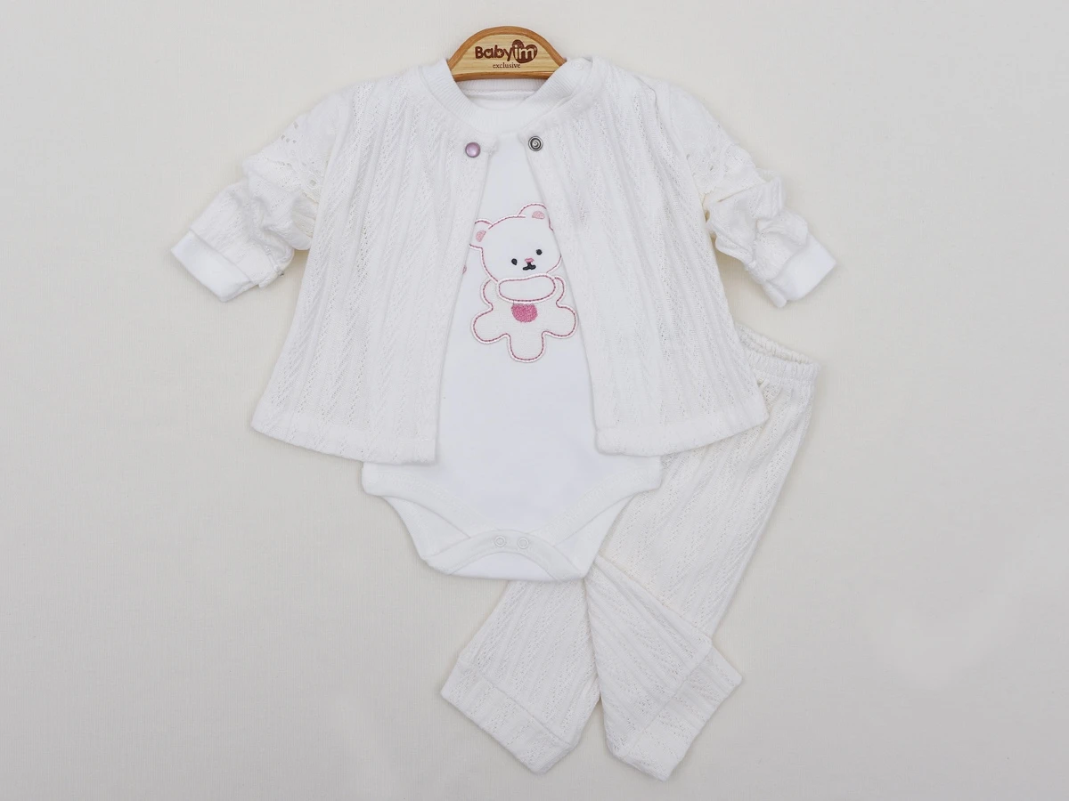 TRİKO ÖRGÜ AYICIKLI PAMUKLU 3 LÜ BEBE TAKIM 2357