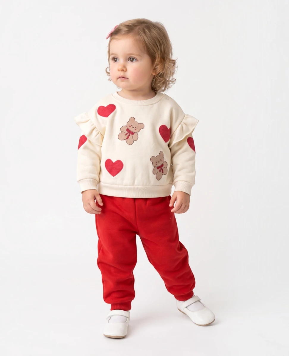 KALP AYICIK BASKILI 3 İP KIZ BEBE TAKIM 3314