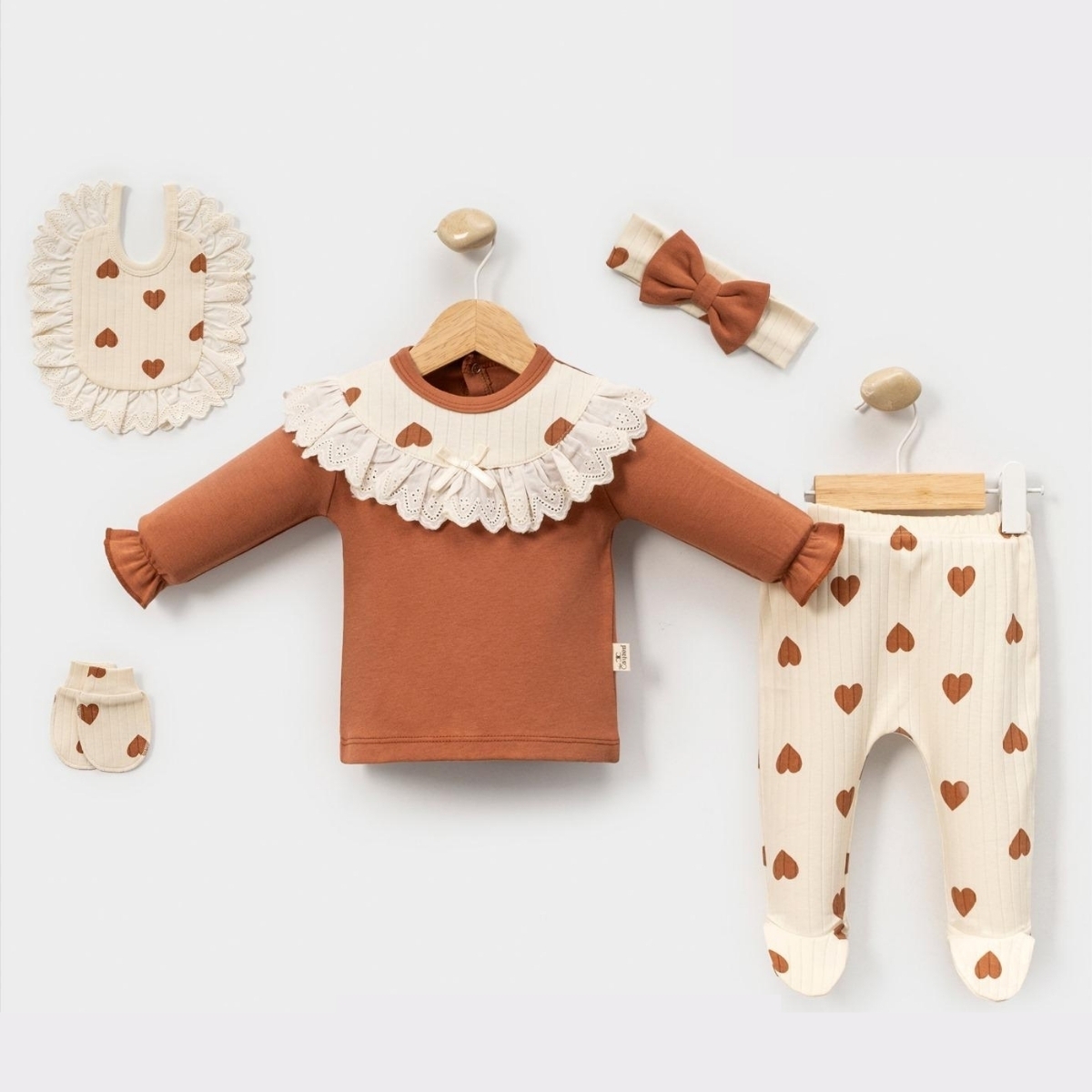 KALP BASKILI 5 Lİ BEBE ZIBIN SET 2100