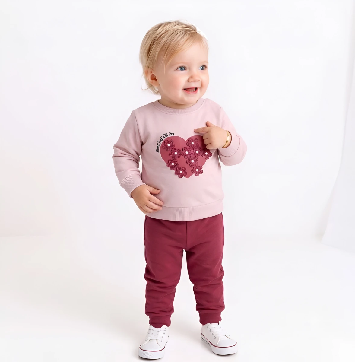 KALP BASKILI NAKIŞLI KIZ BEBE TAKIM 27704