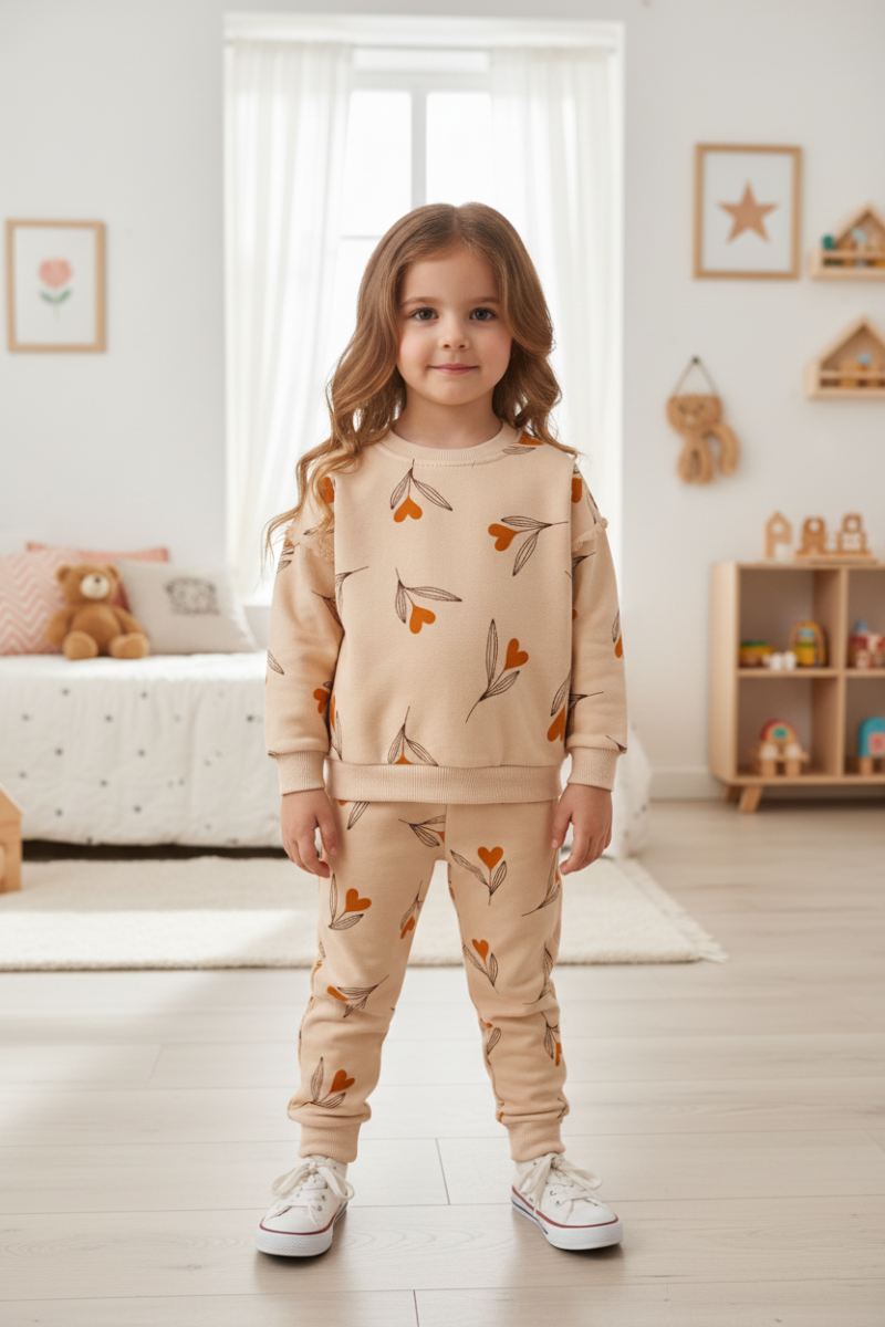 KALP BASKILI OMUZ BÜZGÜLÜ İKİLİ BEBE TAKIM 2927