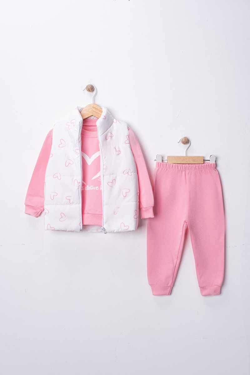 KALP BASKILI ŞİŞME YELEKLİ KIZ BEBE TAKIM 2334