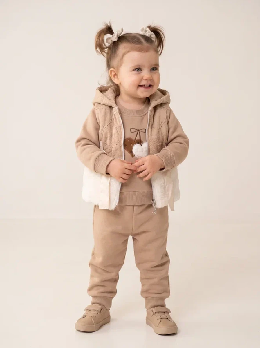 KALP DESEN YELEKLİ 3 İP KIZ BEBE TAKIM 1440