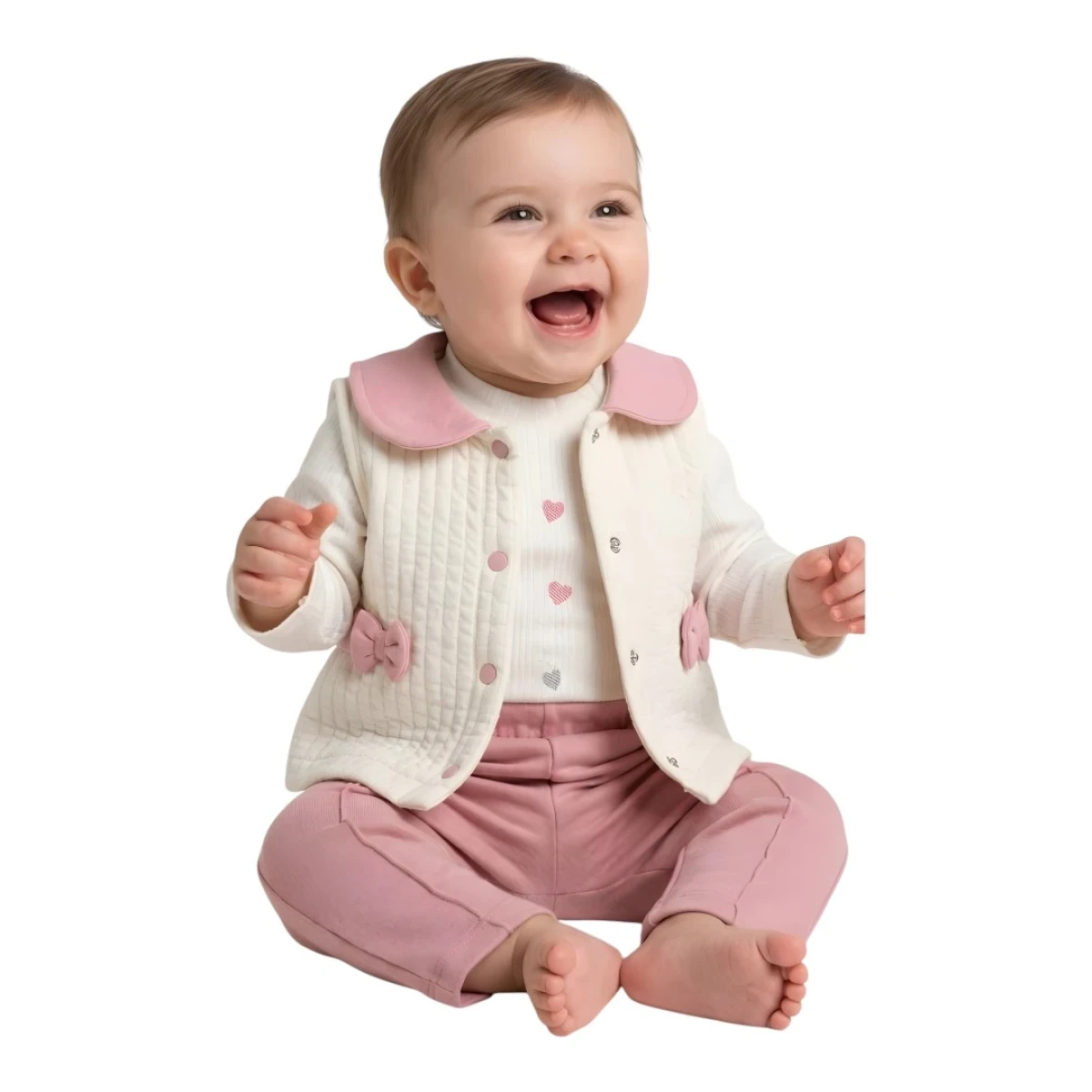 KALP NAKIŞLI FİYONK DETAYLI KIZ BEBE 3 LÜ TAKIM 3363