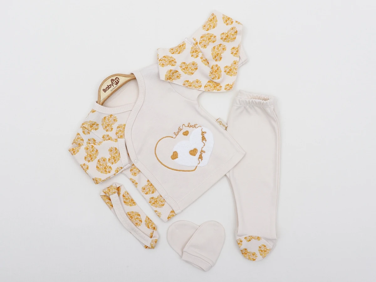 KALP NAKIŞLI PAMUKLU 5 Lİ KIZ BEBE ZIBIN SET 2372