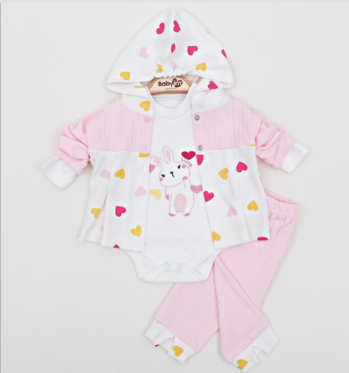 KALPLİ 3 LÜ KAPŞONLU PENYE BEBE TAKIM 2260