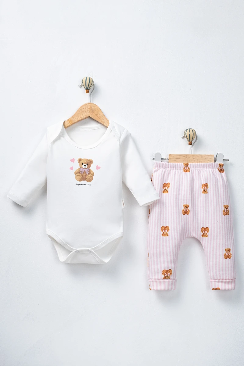 KALPLİ AYICIK BASKILI BADİLİ KIZ BEBE 2 Lİ TAKIM 60018