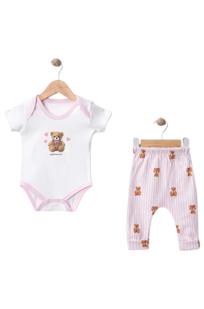 KALPLİ AYICIK BASKILI KISA KOL BADİLİ BEBE TAKIM 40016