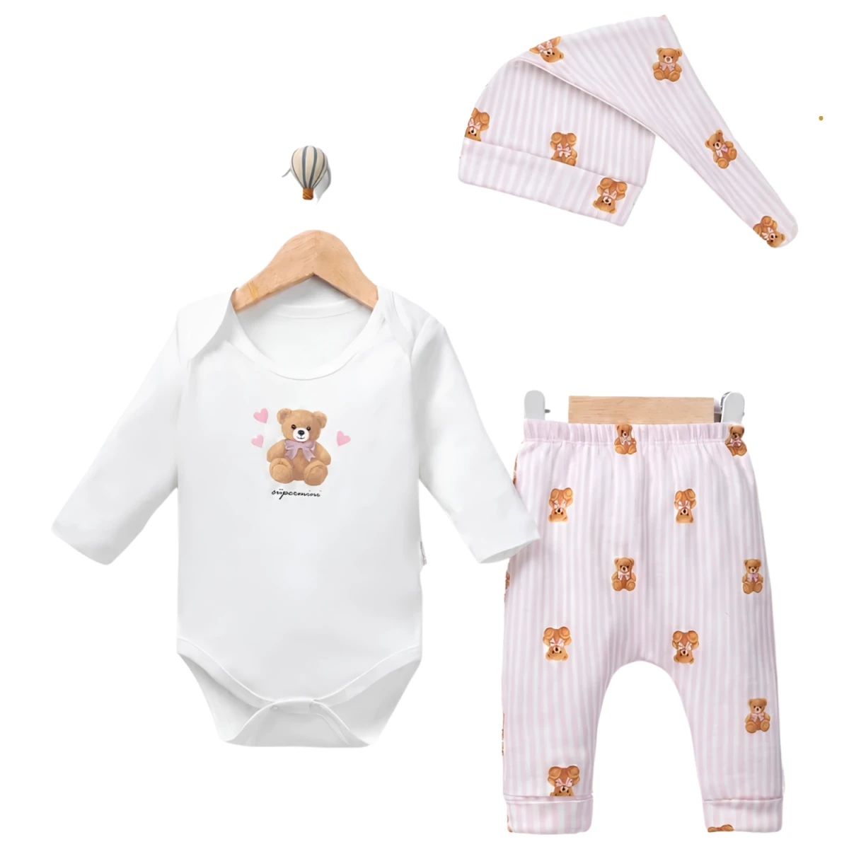 KALPLİ AYICIK PAMUKLU 3 LÜ BEBE TAKIM 512