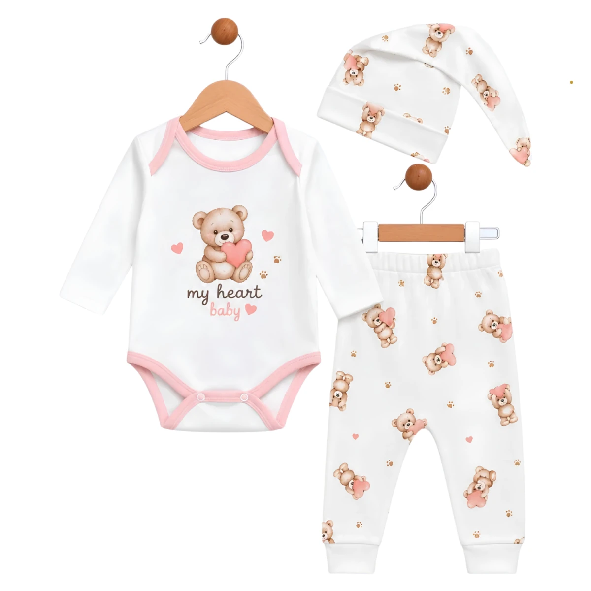 KALPLİ AYICIK PAMUKLU BADİLİ 3 LÜ BEBE TAKIM 506