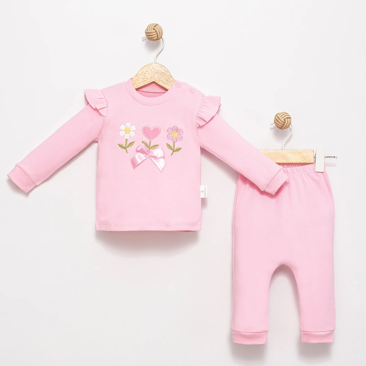 KALPLİ ÇİÇEK NAKIŞLI PAMUKLU 2 Lİ BEBE TAKIM 2011