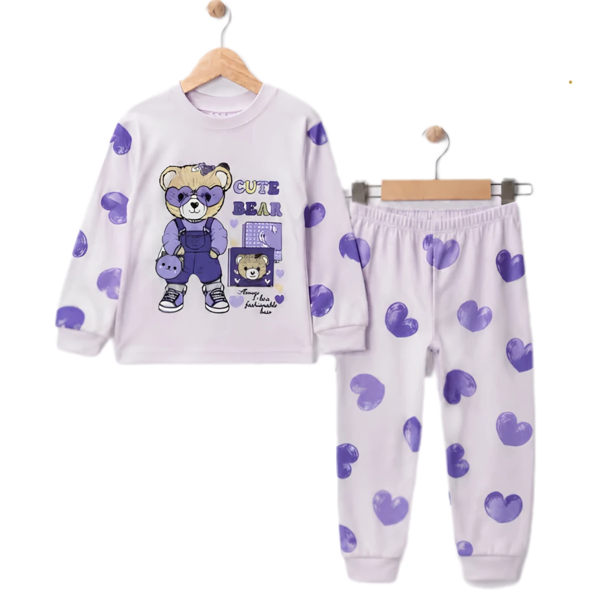 KALPLİ CUTE BEAR PAMUKLU 2 Lİ ÇOCUK PİJAMA TAKIM  1664