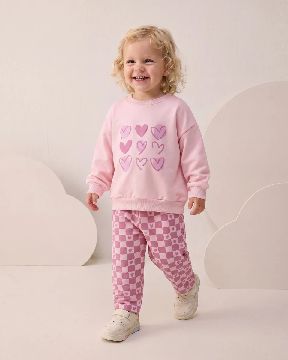KALPLİ DAMA BASKI KIZ BEBE TAKIM 26208
