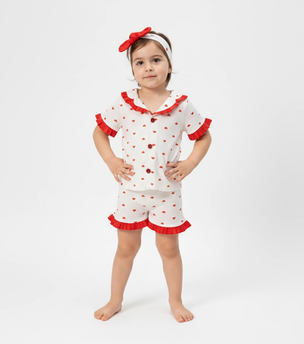 KALPLİ FIRFIRLI YAZLIK KIZ BEBE PİJAMA TAKIM 6097