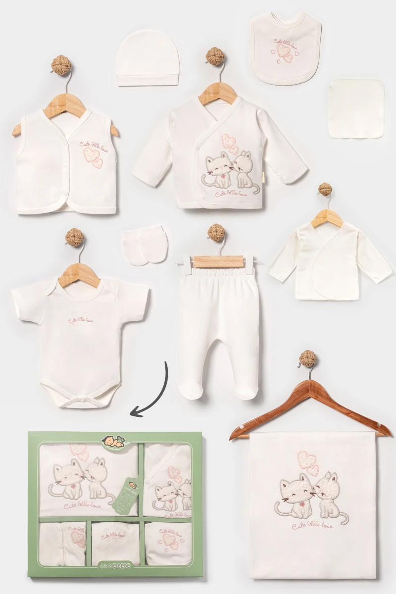 KALPLİ KEDİCİK PAMUKLU KIZ BEBE 10 LU ZIBIN SET 3037