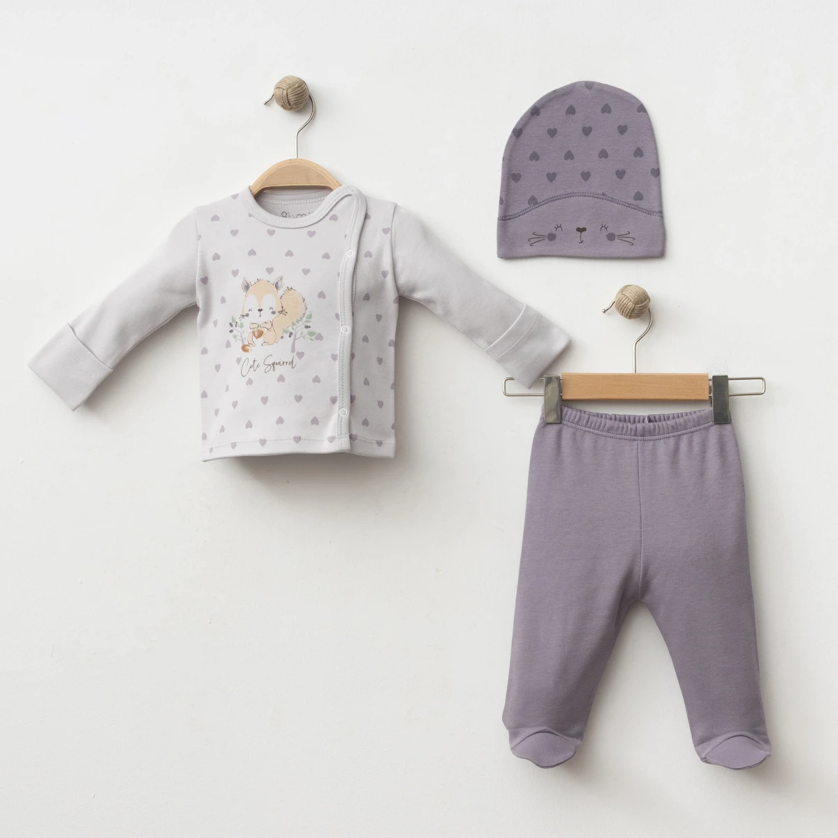 KALPLİ SİNCAP BASKILI PAMUKLU 3 LÜ BEBE TAKIM A5008