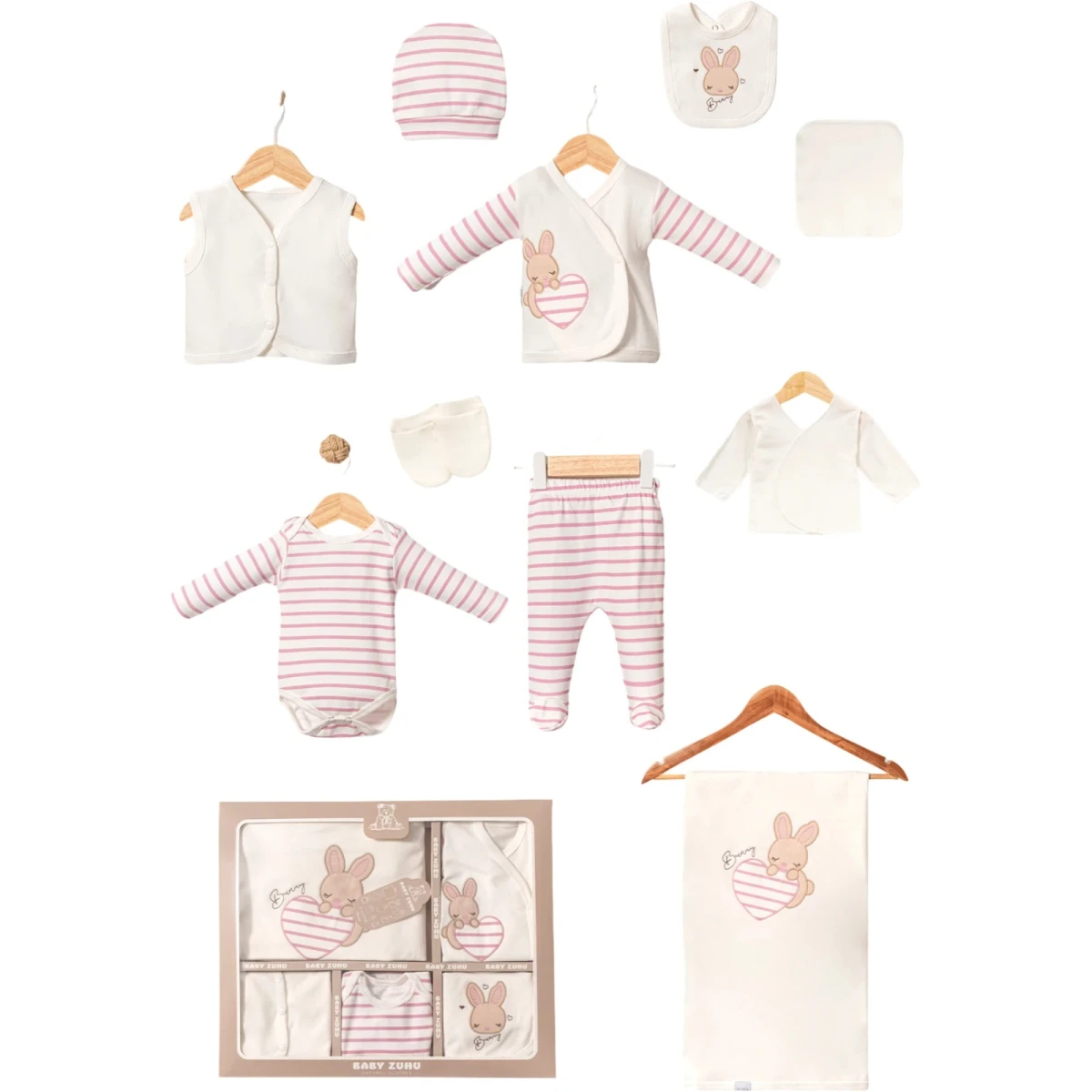 KALPLİ TAVŞAN NAKIŞLI 10 LU KIZ BEBE ZIBIN SET 3018