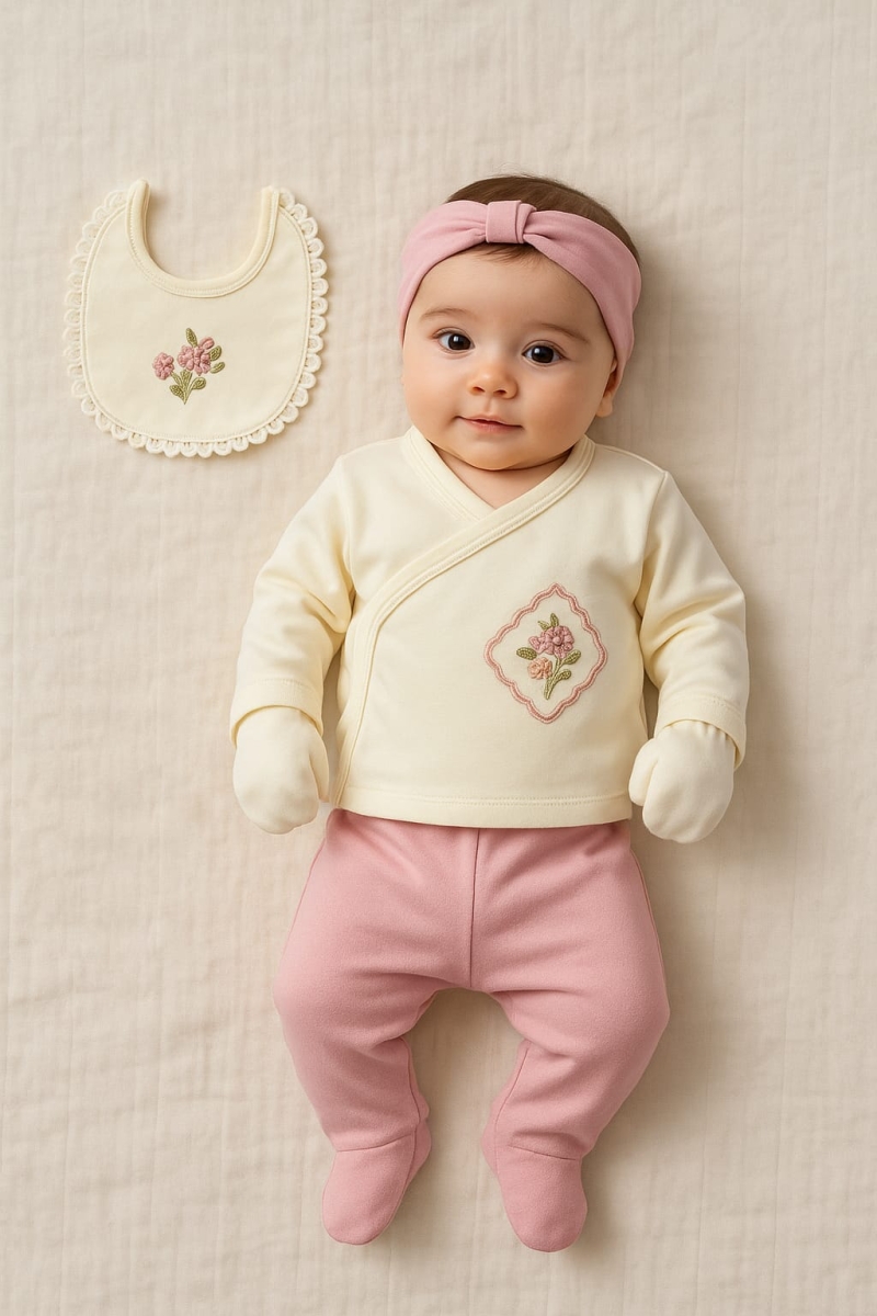 KANAVİÇE NAKIŞLI BEŞLİ BEBE ZIBIN SET 52875