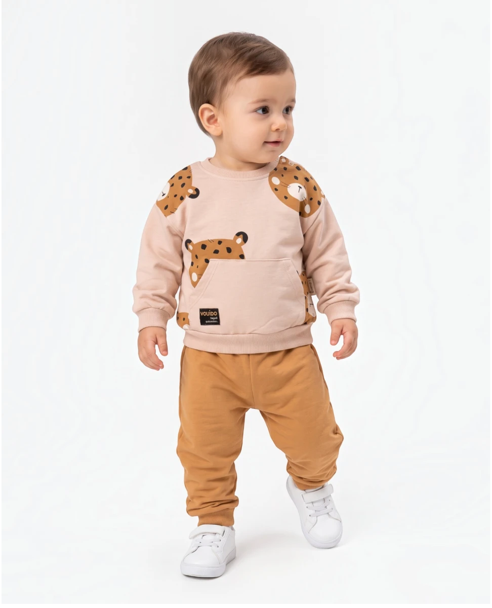 KAPLANLI KANGURU CEPLİ 2 İP ERKEK BEBE TAKIM V3221