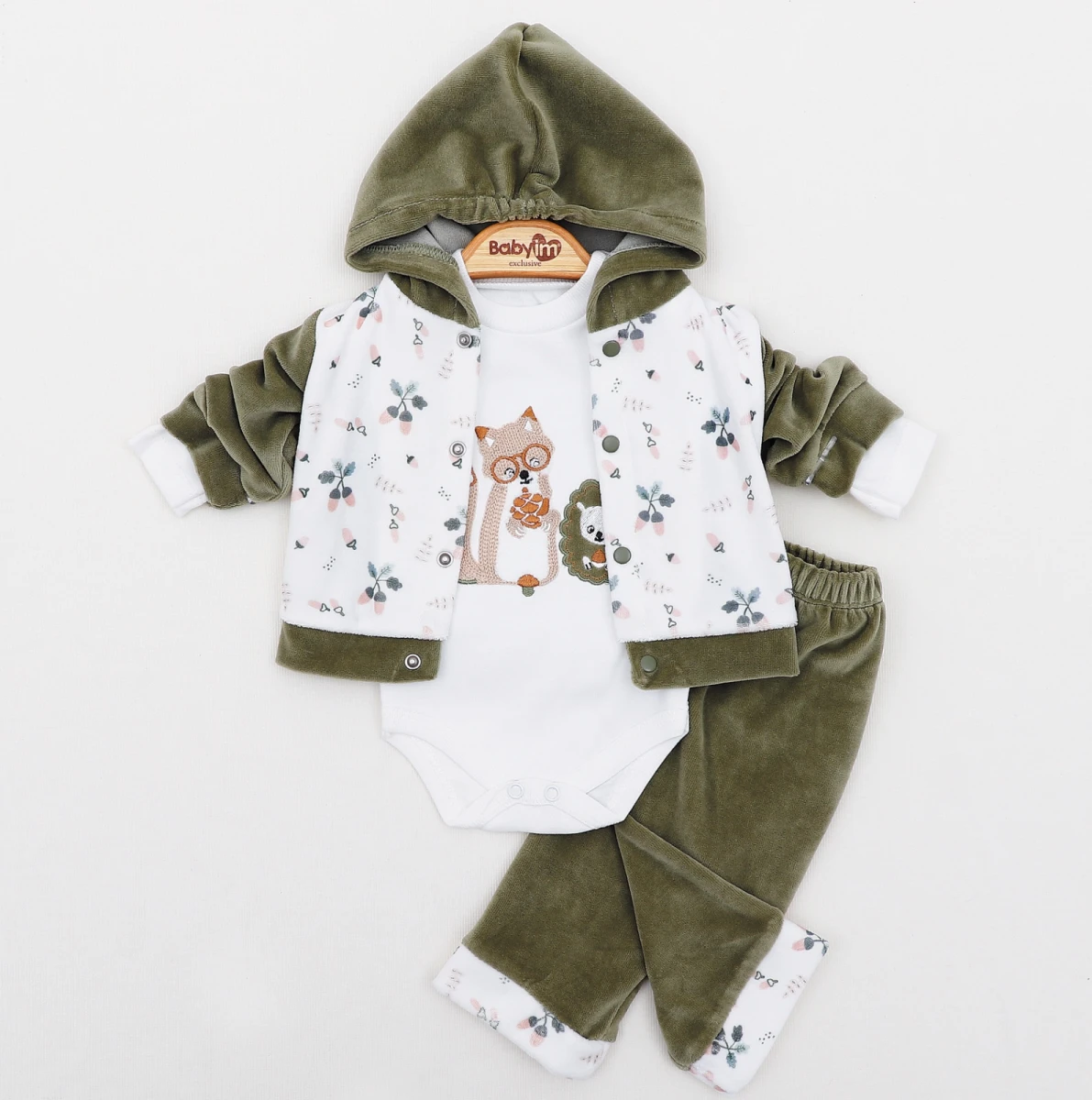 KAPÜŞONLU 3 LÜ KADİFE BEBE TAKIM 2469
