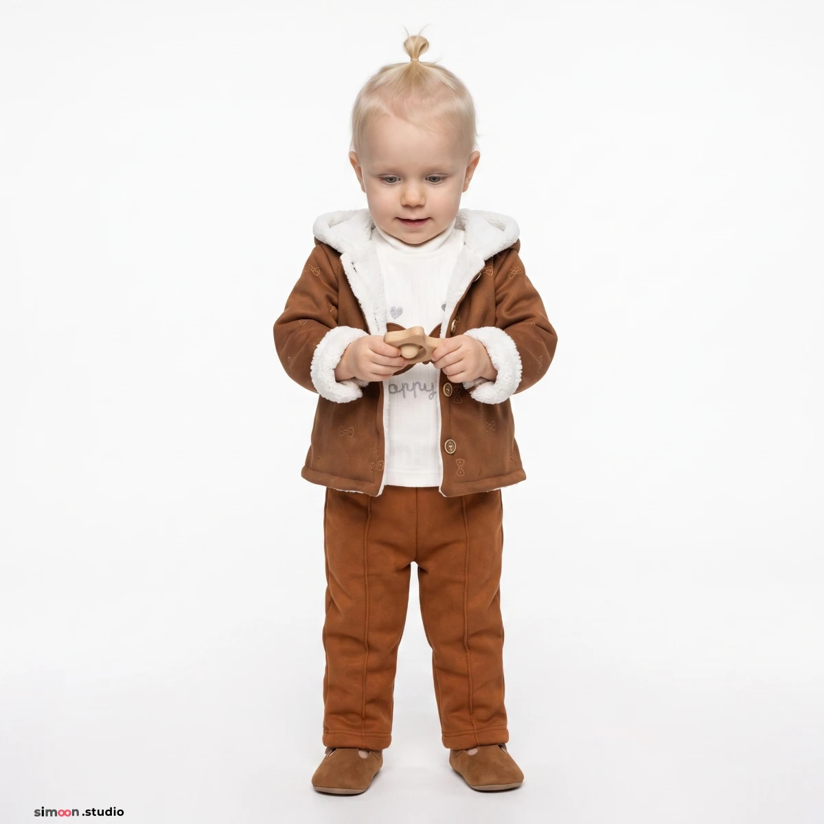 KAPÜŞONLU PELUŞ 3 LÜ KIZ BEBE TAKIM 8491