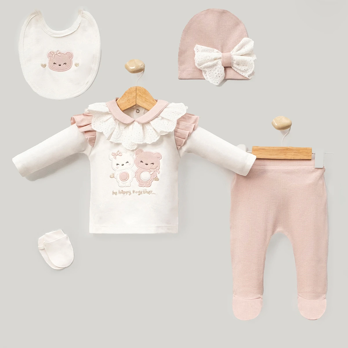 KARDEŞ AYICIK NAKIŞLI 5 Lİ BEBE ZIBIN SET 2097