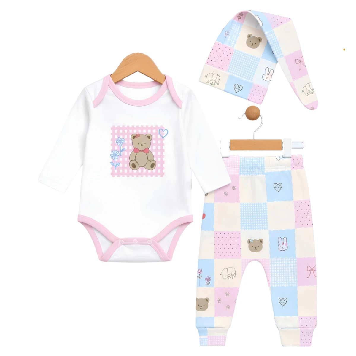 KARELİ AYICIK PAMUKLU BADİLİ 3 LÜ BEBE TAKIM 504