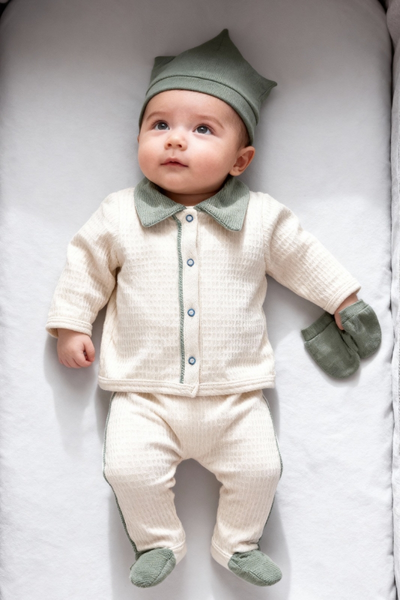 KARELİ KADİFE GARNİLİ ERKEK BEBE 5 Lİ ZIBIN SET 6245