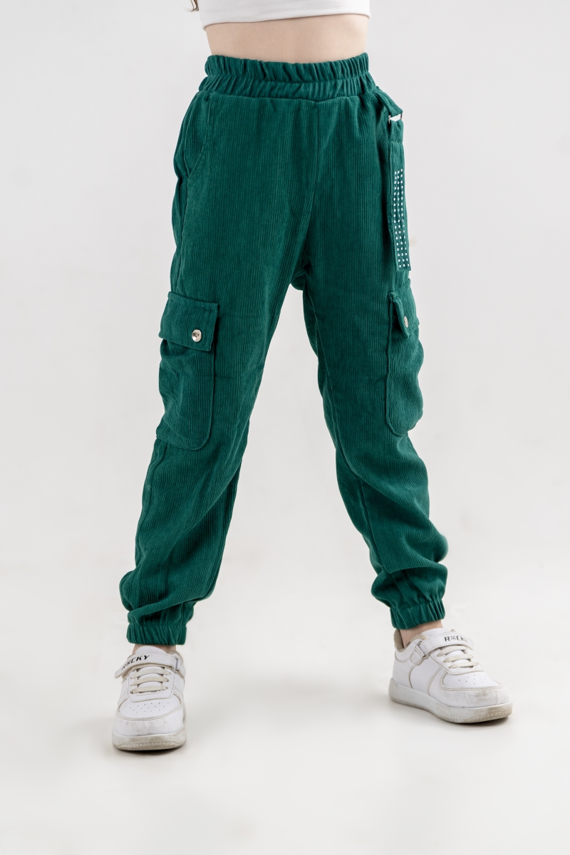 KARGO CEPLİ TAŞ İŞLEMELİ KADİFE PANTALON 2526-2