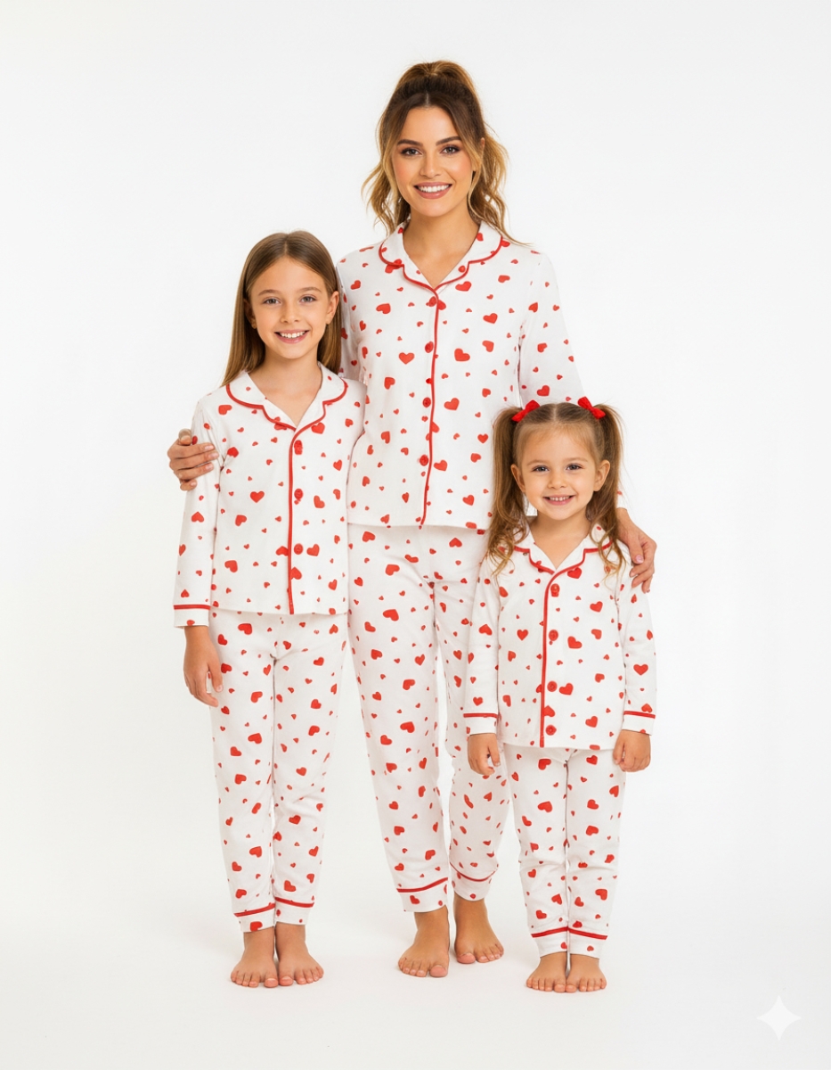 KARIŞIK KALP BASKILI ANNE MODEL PİJAMA TAKIM 3004