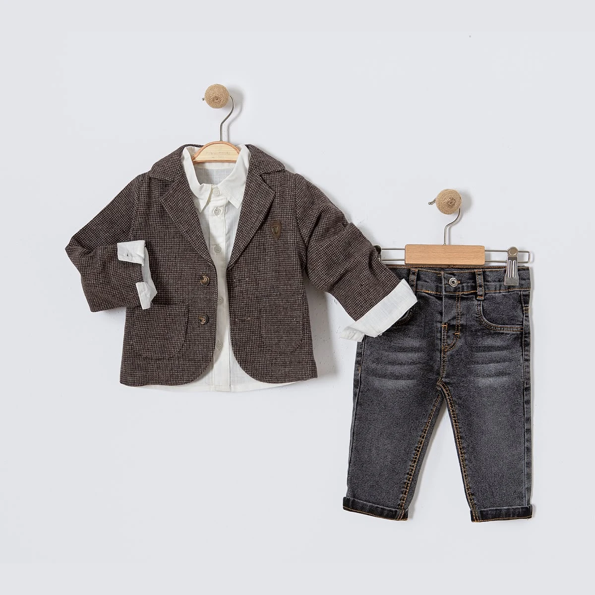 KAŞE CEKETLİ 3 LÜ ERKEK BEBE TAKIM 6387