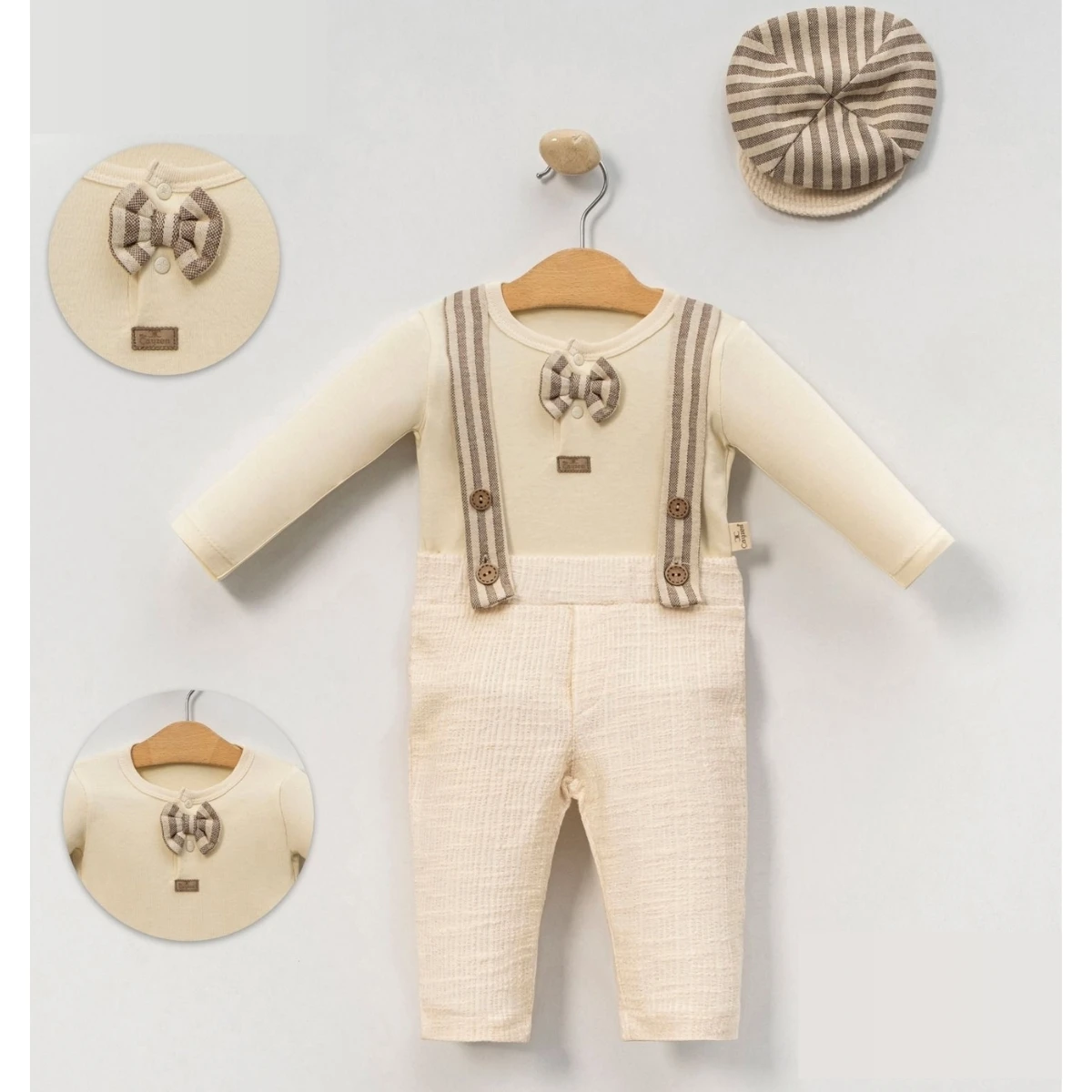 KASKETLİ ERKEK BEBE 3'LÜ TAKIM 4061