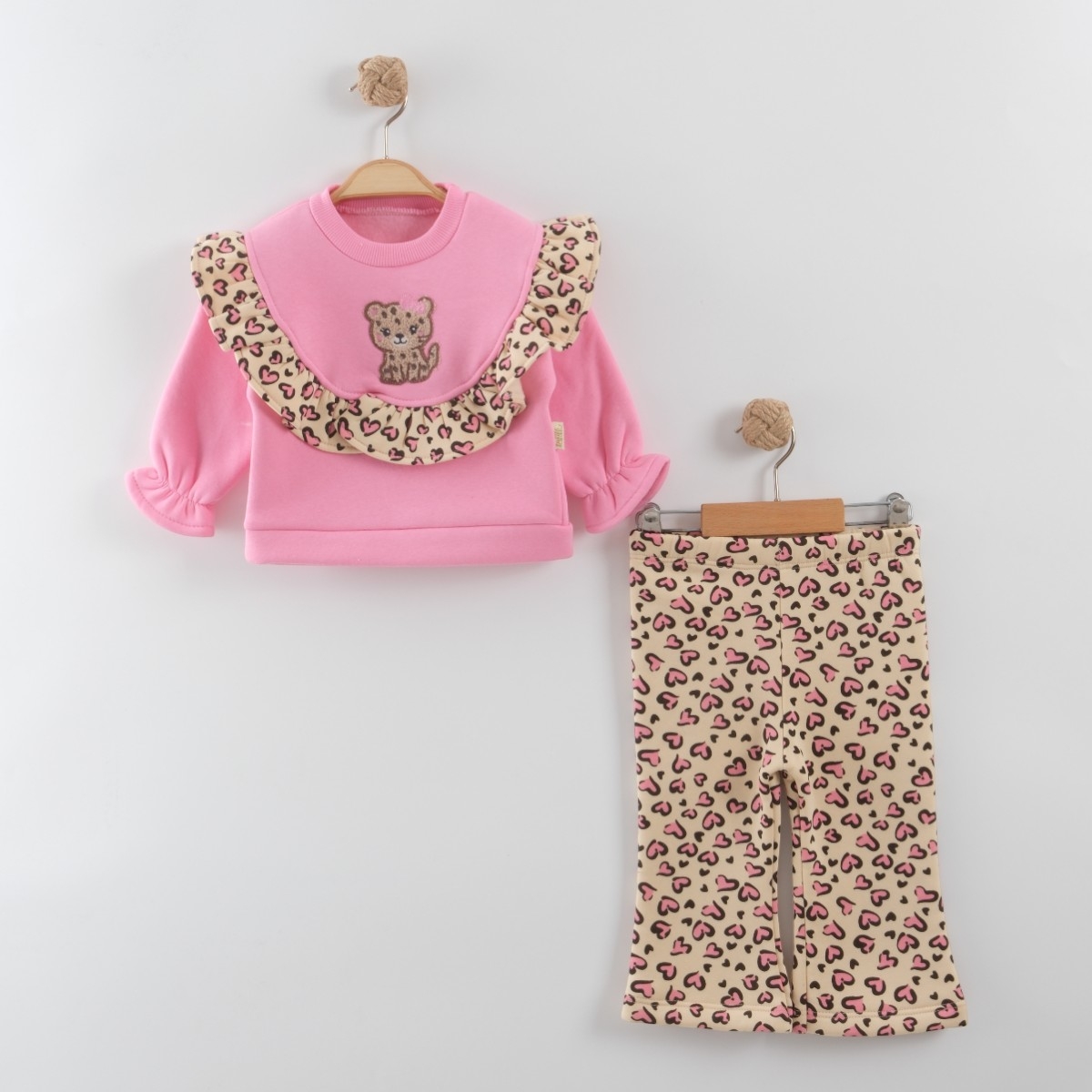 KEDİ NAKIŞLI LEOPAR TEMALI 2 Lİ BEBE TAKIM 1728