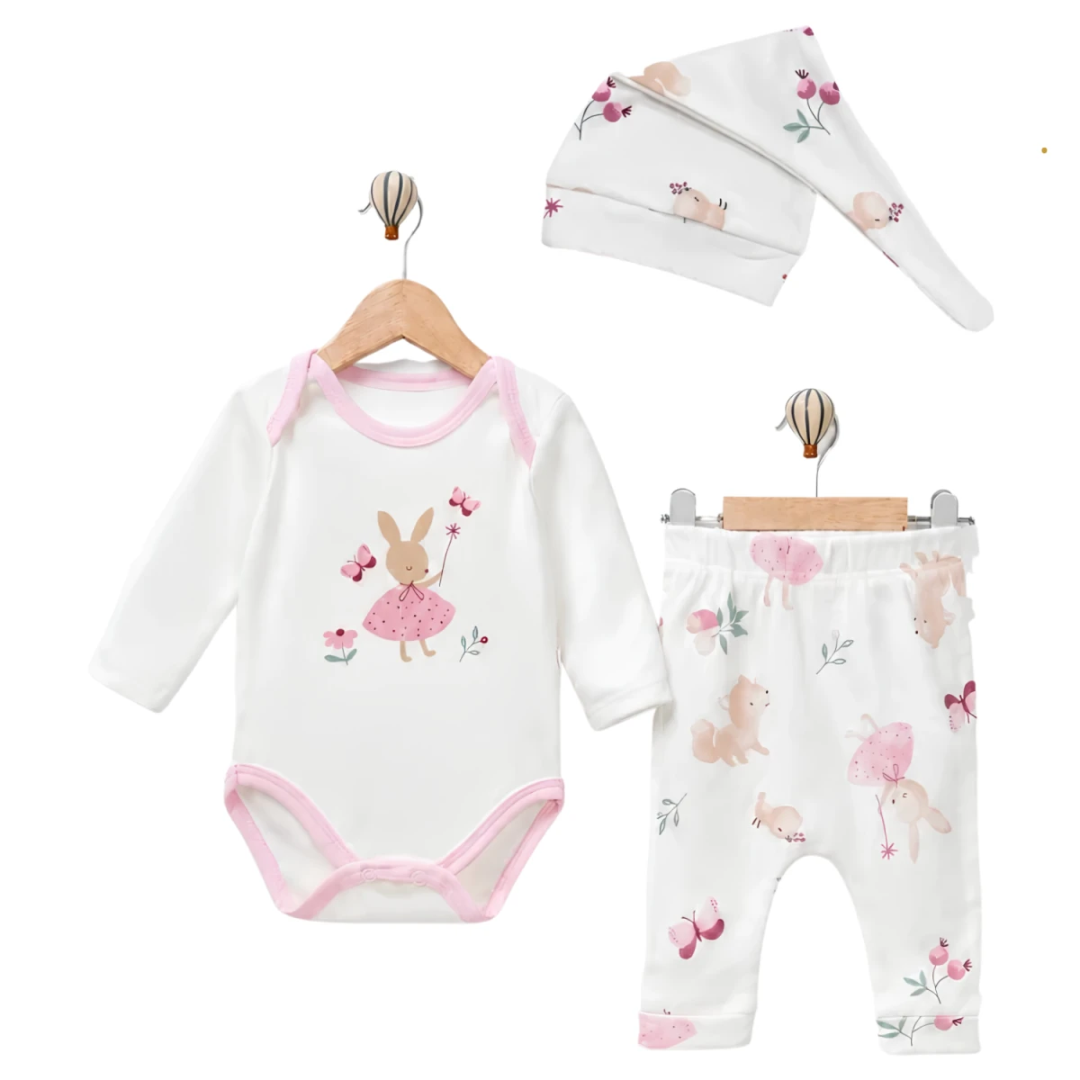 KELEBEKLİ TAVŞANCIK PAMUKLU BADİLİ 3 LÜ BEBE TAKIM 516
