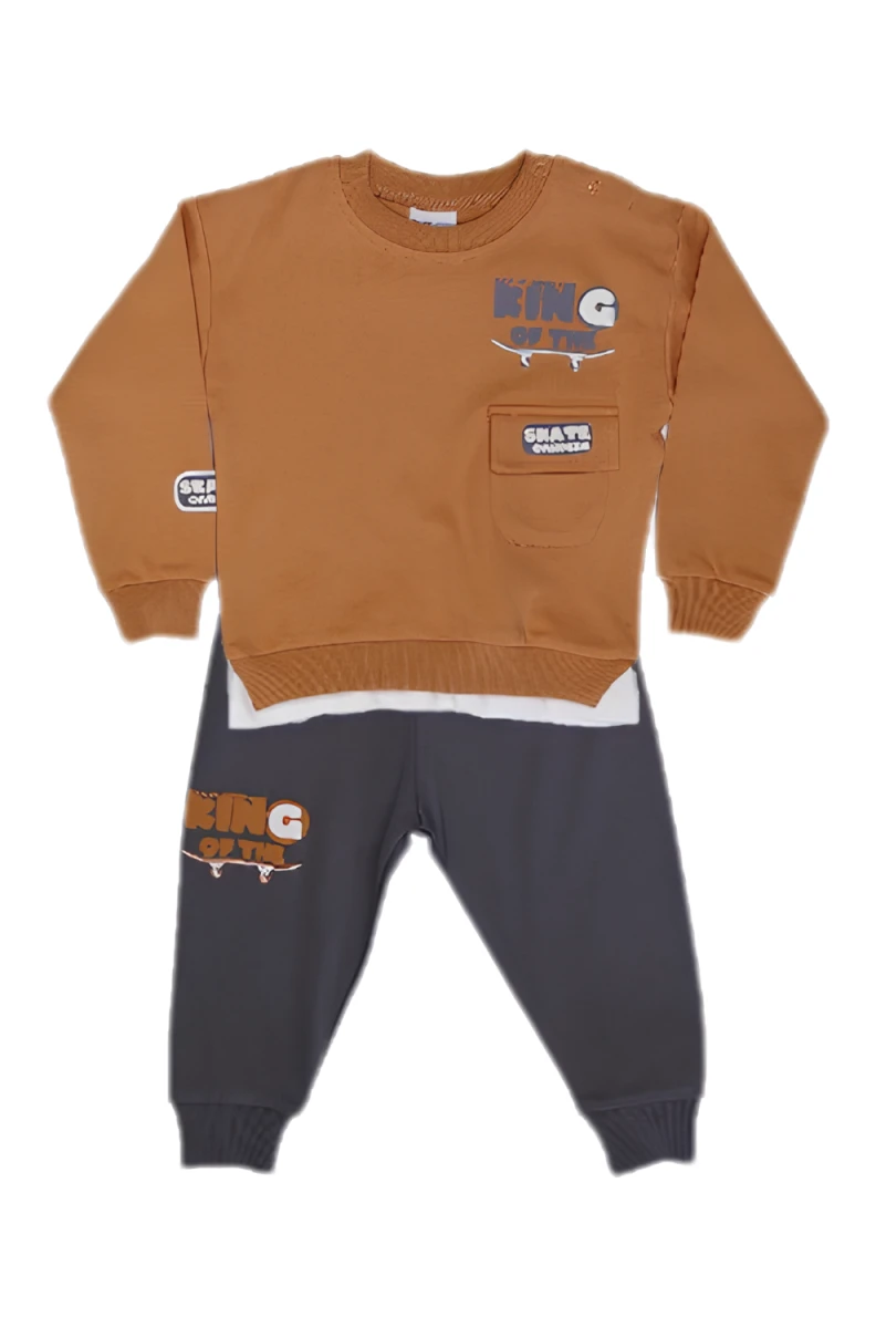 KING BASKILI CEP DETAYLI ERKEK BEBE TAKIM 26820