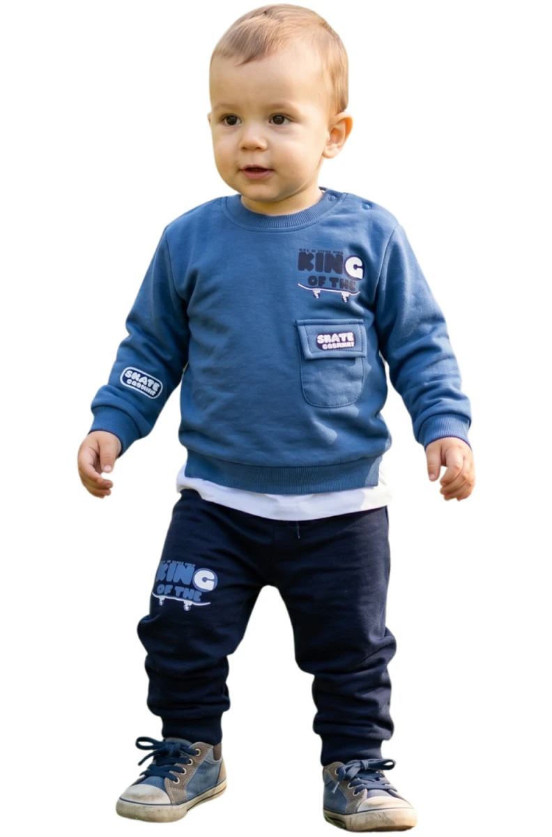 KING BASKILI CEP DETAYLI ERKEK BEBE TAKIM 26820