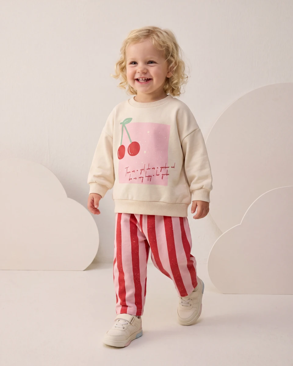 KİRAZ ÇİZGİLİ KIZ BEBE TAKIM 26213