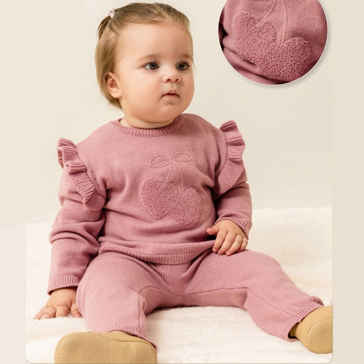 KİRAZ DESENLİ TRİKO KIZ BEBE TAKIM 6441