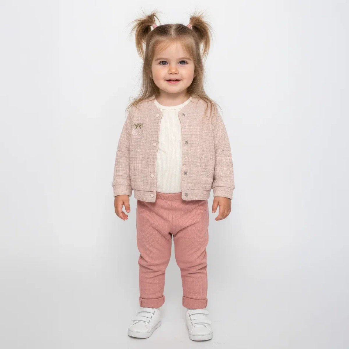 KİRAZ VE KALP NAKIŞLI JAKARLI KIZ BEBE TAKIM 26865