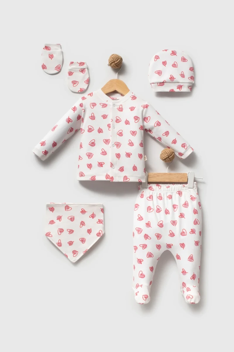 KIRMIZI KALP BASKILI 5 Lİ BEBE ZIBIN SET 88