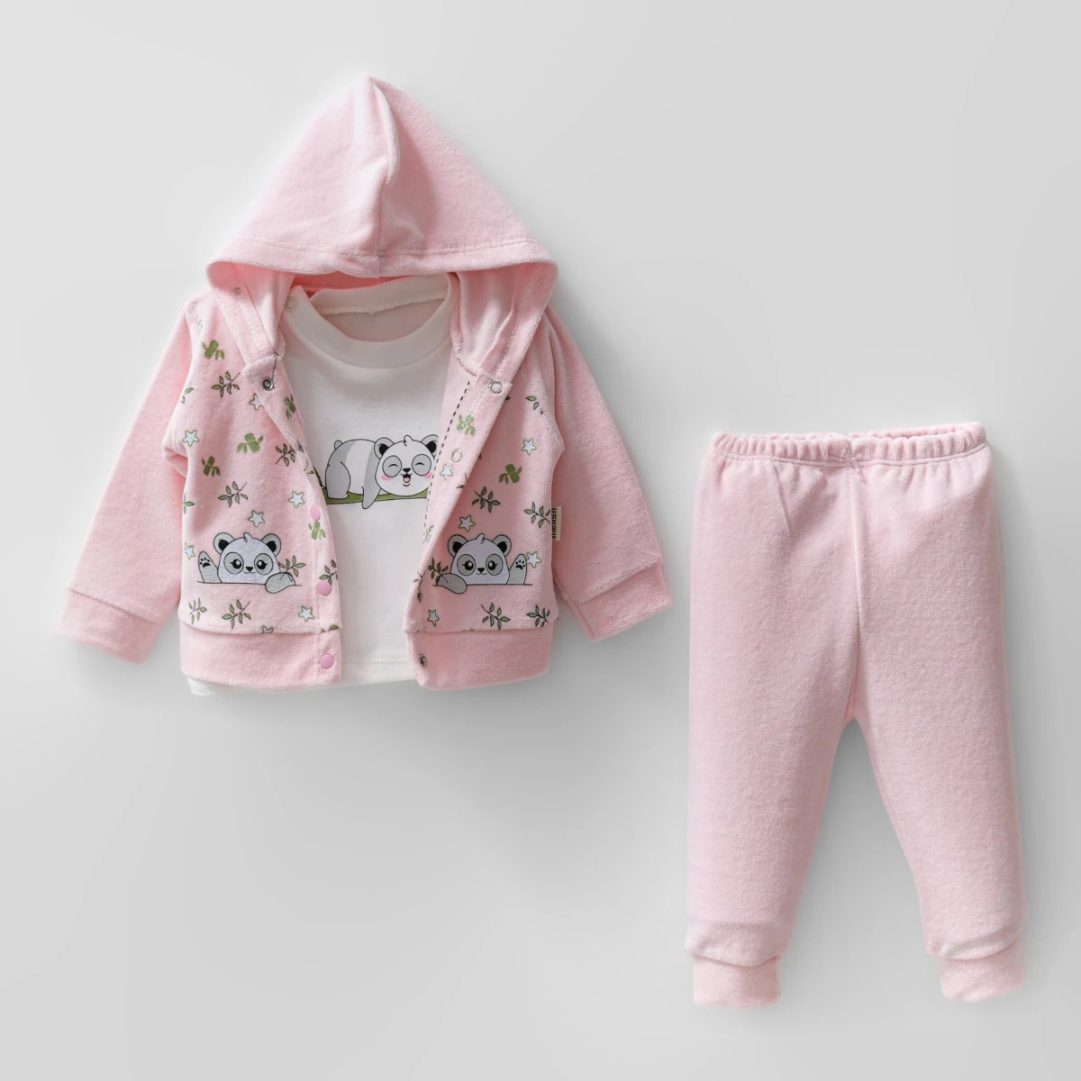 KOALA BASKILI KADİFE HIRKALI BEBE TAKIM 3654