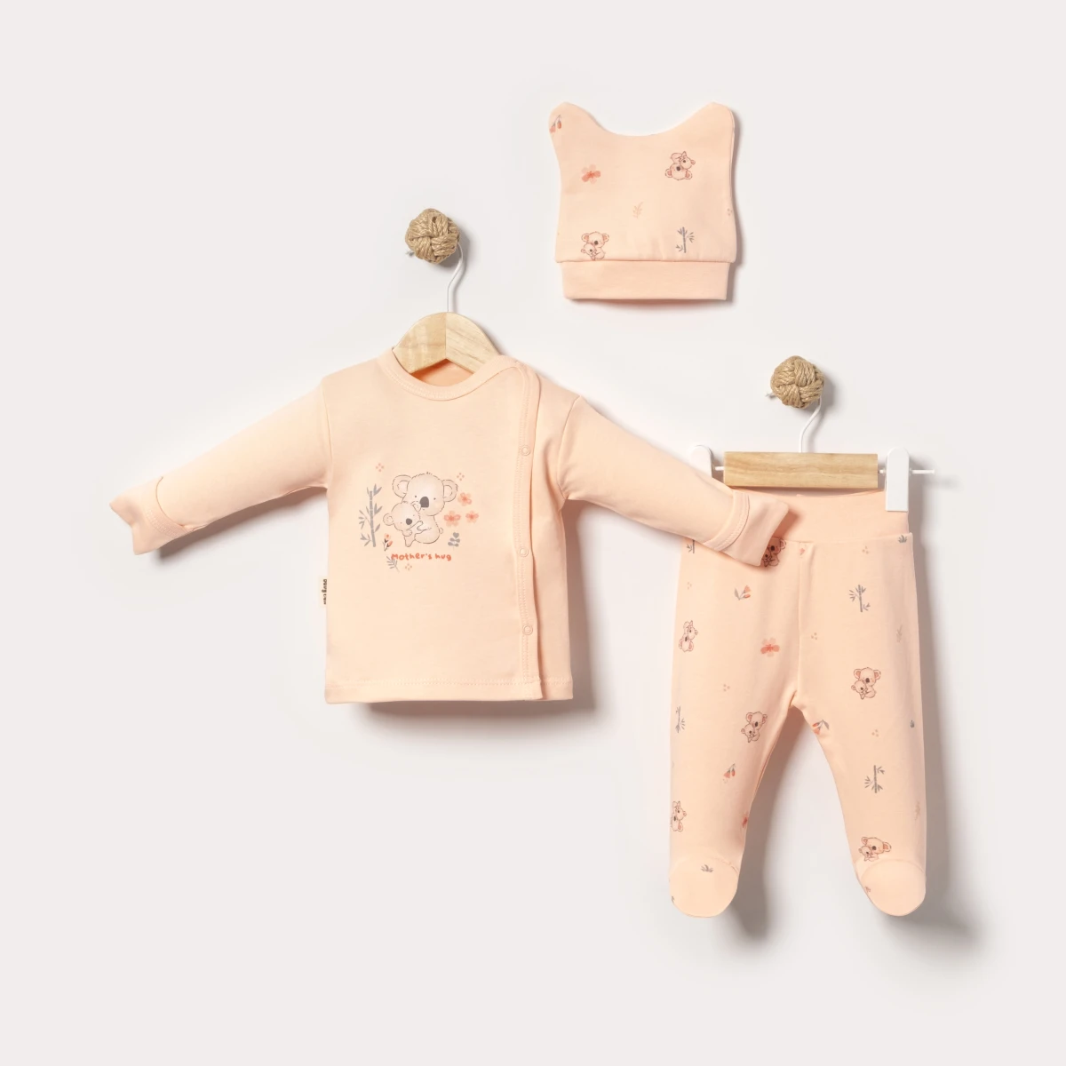 KOALA BASKILI PAMUKLU 3 LÜ KIZ BEBE TAKIM 9476