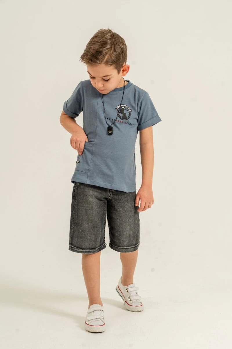 KOLYE AKSESUARLI YAZLIK ERKEK ÇOCUK 2 Lİ TAKIM 3889