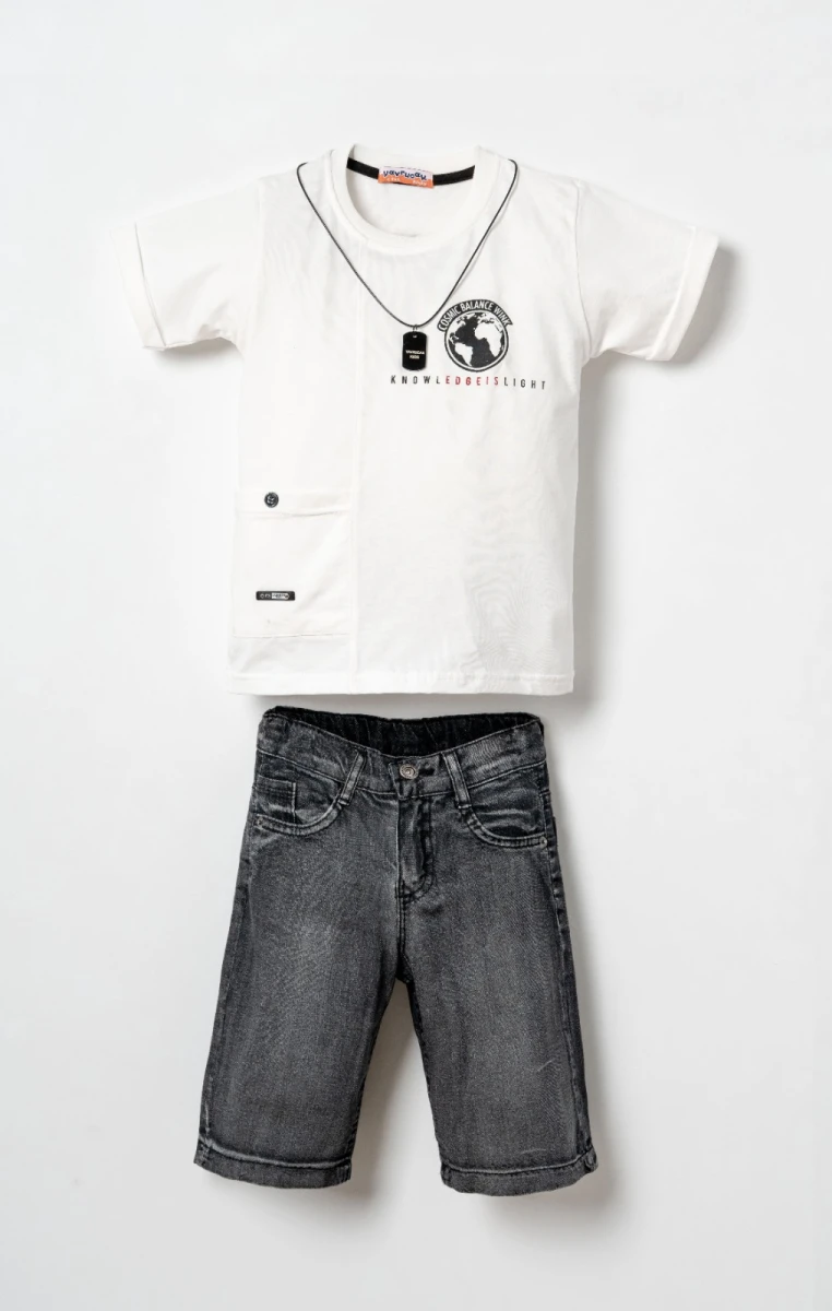 KOLYE AKSESUARLI YAZLIK ERKEK ÇOCUK 2 Lİ TAKIM 5889